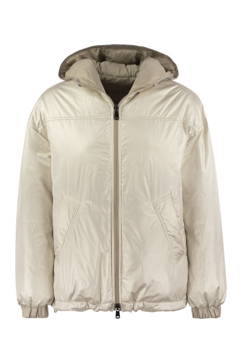 BRUNELLO CUCINELLI Reversible Platinum Hooded Puffer Jacket with Monile Detail