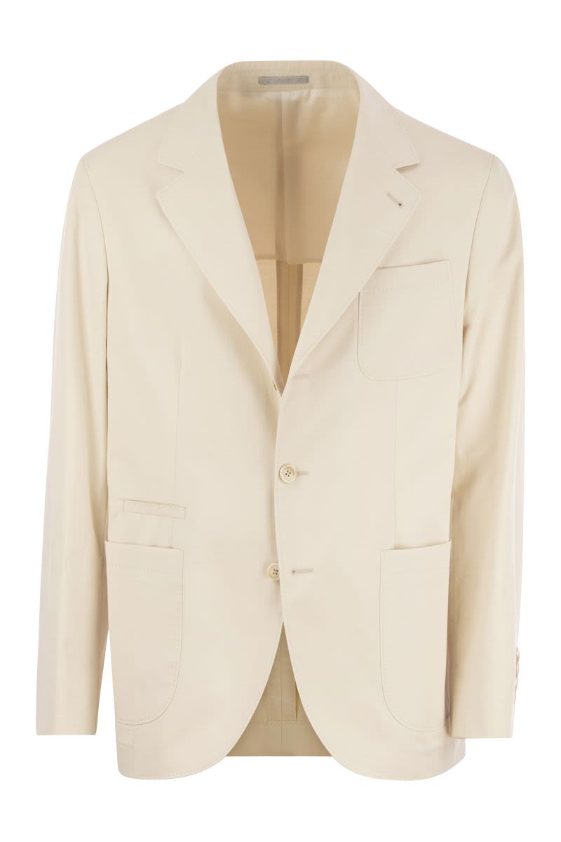 BRUNELLO CUCINELLI Men's Deconstructed Jacket with Patch Pockets in Beige - Cotton & Cashmere Blend