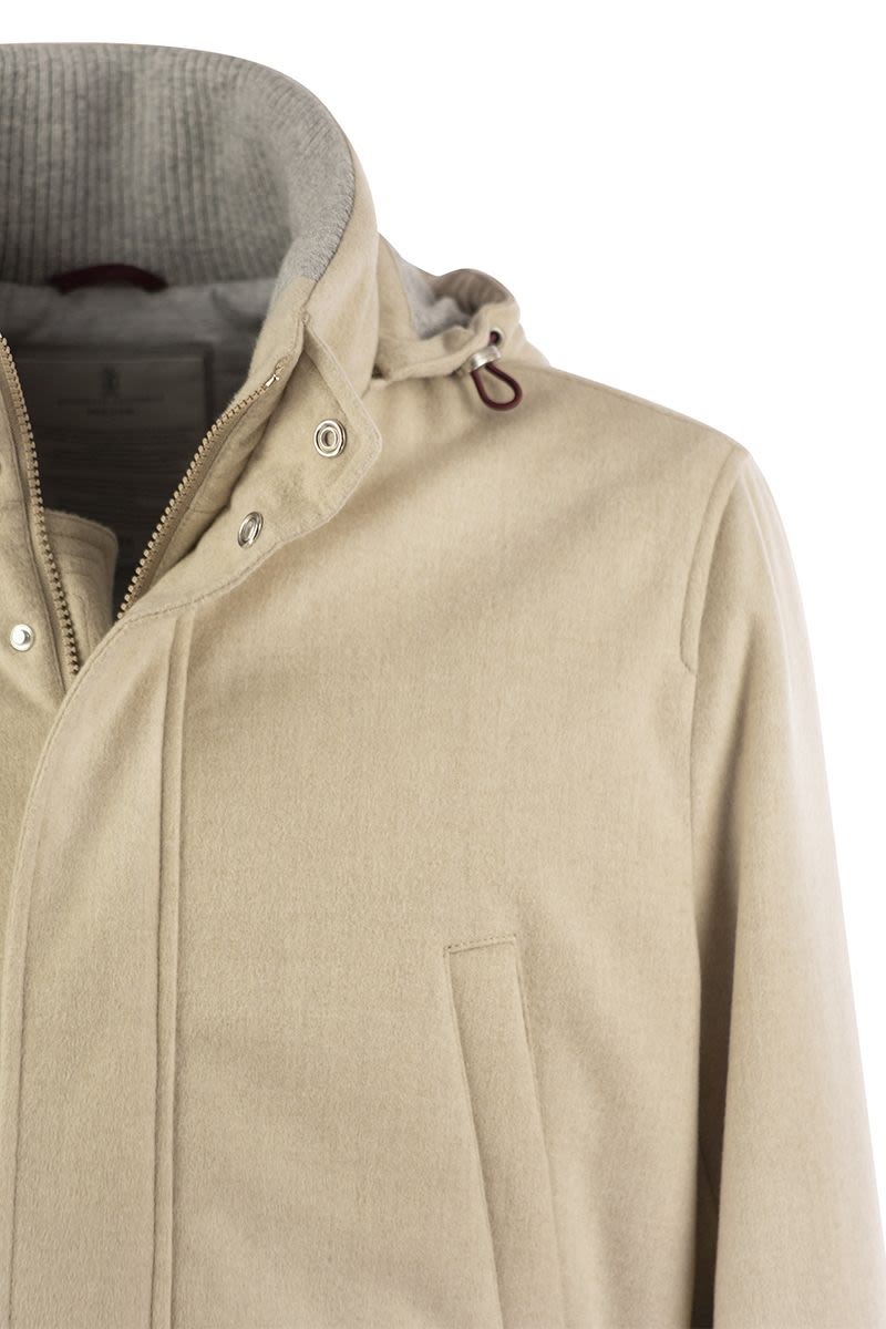 BRUNELLO CUCINELLI Luxury Suede Hooded Jacket with Cashmere Trim