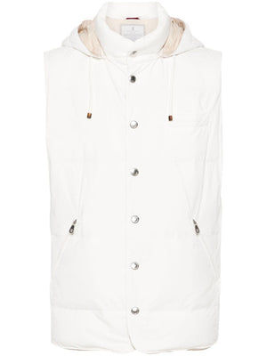BRUNELLO CUCINELLI Men's White Quilted Down Waistcoat with Detachable Hoodie for SS24