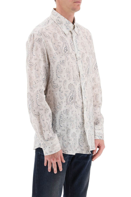 BRUNELLO CUCINELLI Light Linen Canvas Shirt with Paisley Pattern for Men