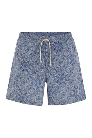 BRUNELLO CUCINELLI Men's Vintage-Inspired Paisley Print Beach Swim Trunks