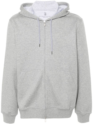 BRUNELLO CUCINELLI Luxury Cotton Cashmere Zip Hoodie in Light Grey