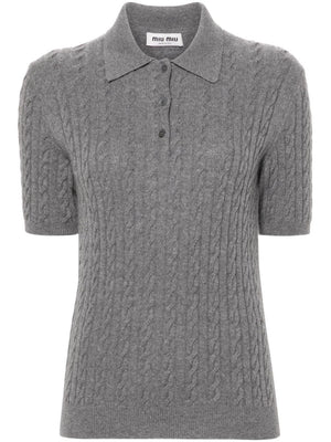 MIU MIU Knitted Polo Shirt with Braided Detailing for Women