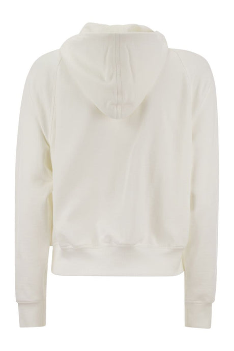 BRUNELLO CUCINELLI White Smooth Cotton Fleece Hooded Topwear with Shiny Piping