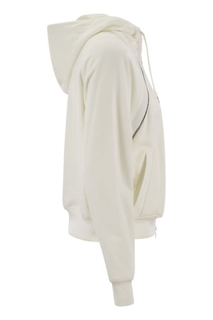 BRUNELLO CUCINELLI White Smooth Cotton Fleece Hooded Topwear with Shiny Piping