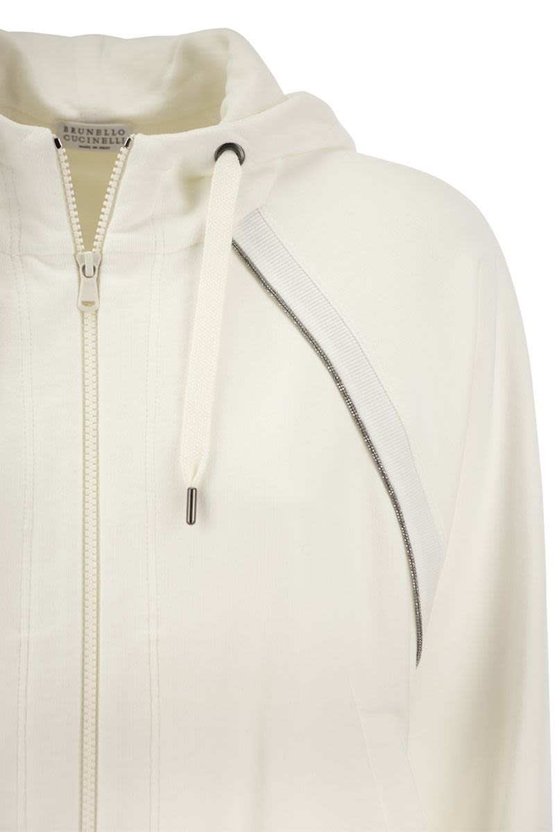 BRUNELLO CUCINELLI White Smooth Cotton Fleece Hooded Topwear with Shiny Piping