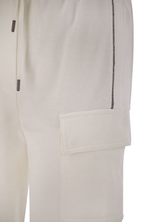 BRUNELLO CUCINELLI Smooth Cotton Cargo Pants for Women with Stripes and Drawstring Closure