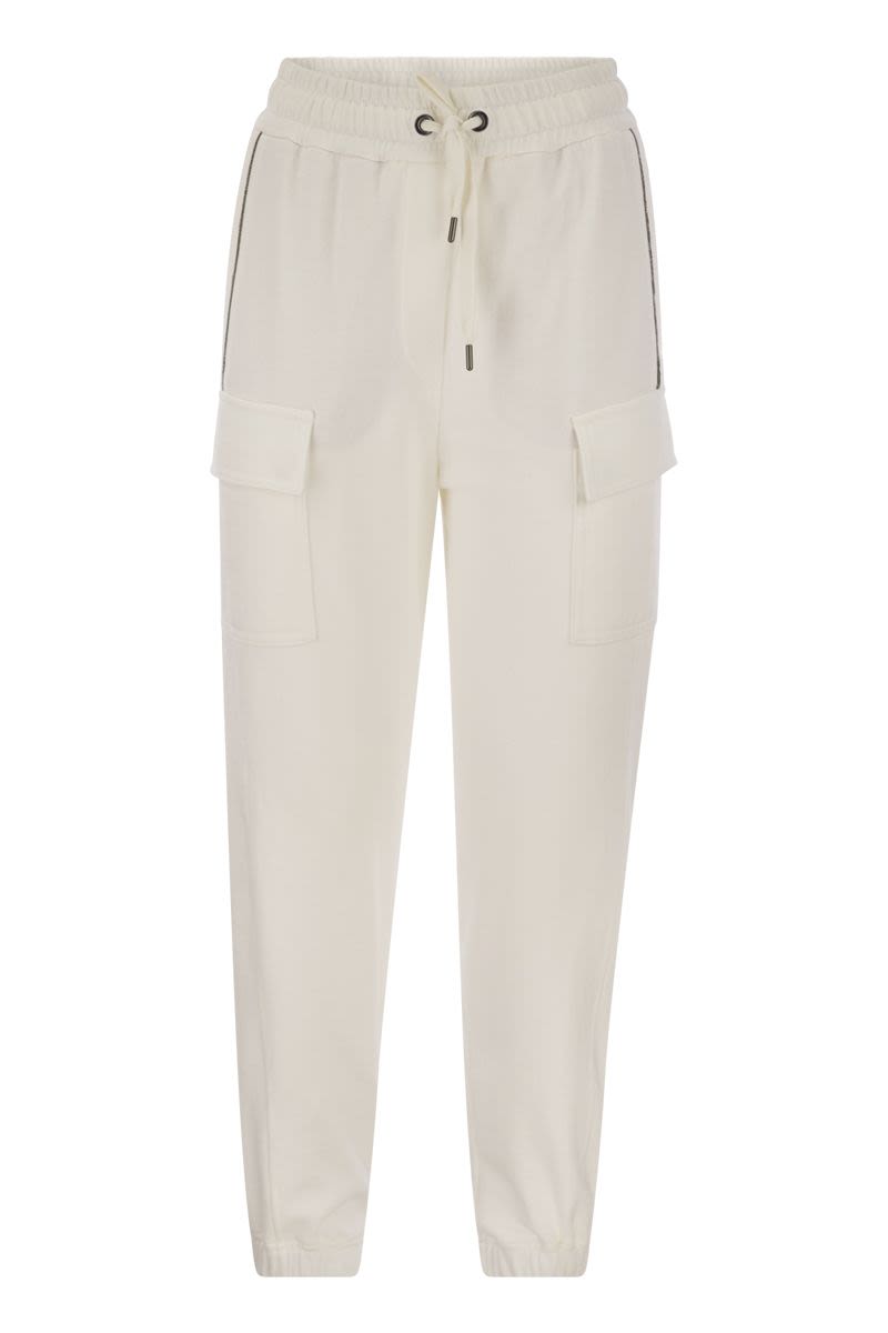 BRUNELLO CUCINELLI Smooth Cotton Cargo Pants for Women with Stripes and Drawstring Closure