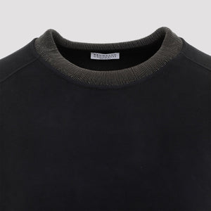 BRUNELLO CUCINELLI Elegant Black Cotton Sweatshirt with Monile Detailing