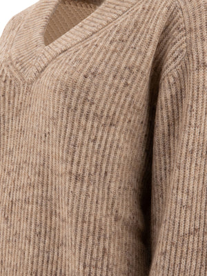 BRUNELLO CUCINELLI Luxury Beige Ribbed Sweater with Sparkling Trim