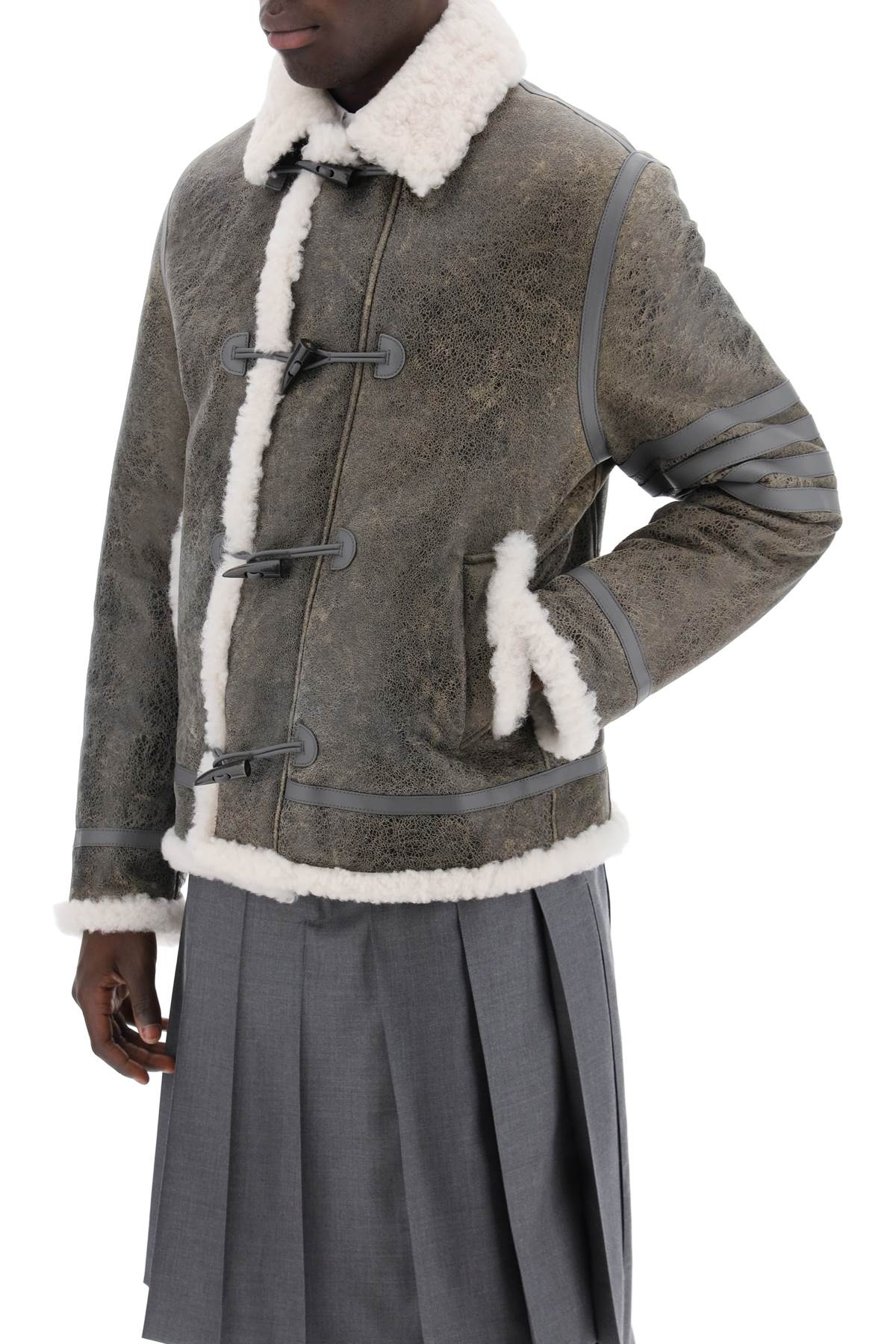 THOM BROWNE Gray Shearling Cropped Montgomery Jacket for Men