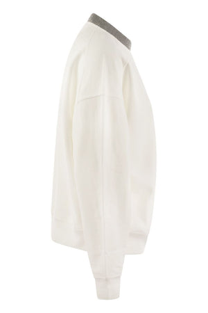 BRUNELLO CUCINELLI Elegant White Cotton Sweatshirt with Monili Chain Detail