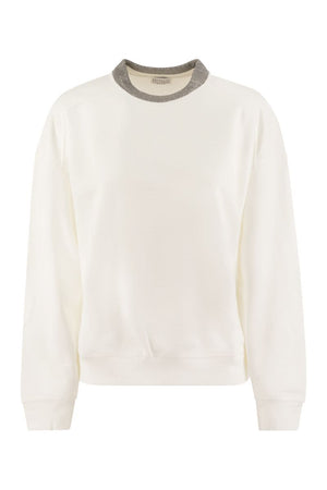 BRUNELLO CUCINELLI Elegant Cotton Fleece Sweatshirt with Jewel Embellished Collar