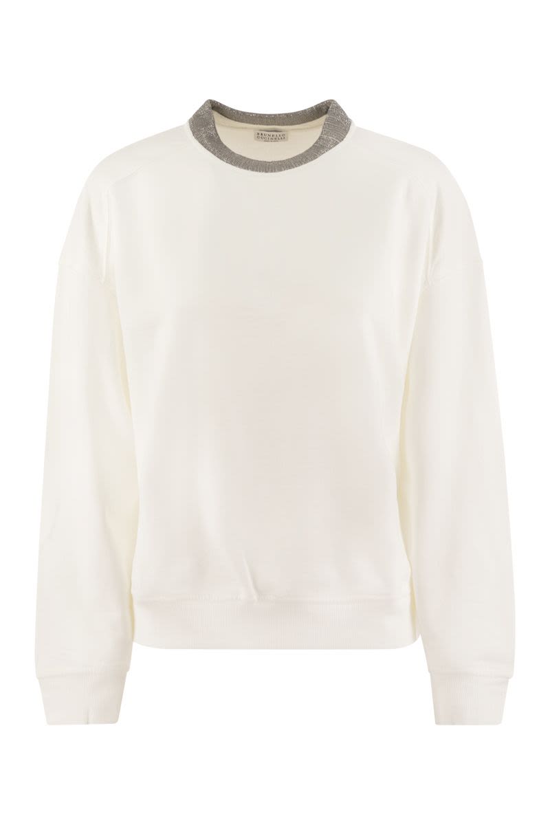 BRUNELLO CUCINELLI Elegant White Cotton Sweatshirt with Monili Chain Detail