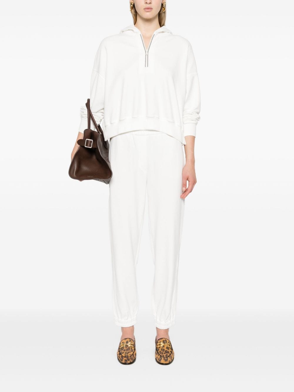 BRUNELLO CUCINELLI Elegant White Cotton Hoodie with Monili Zip Detail