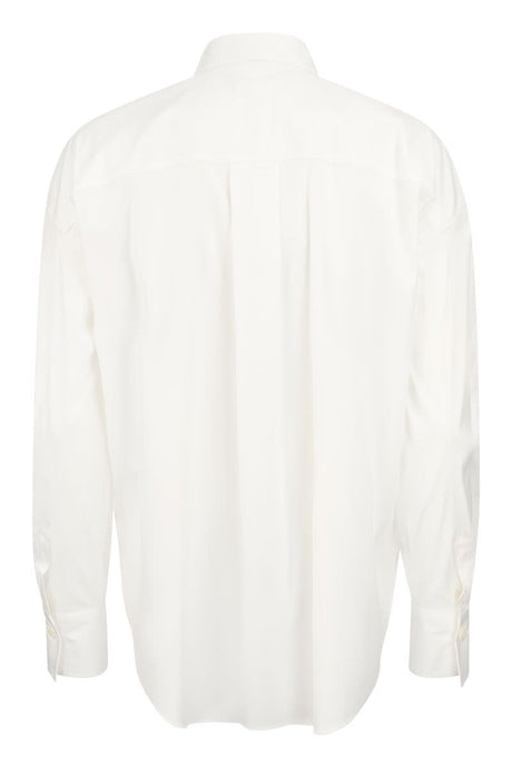 BRUNELLO CUCINELLI Stretch Cotton Poplin Shirt with Shiny Jeweled Breast Pocket