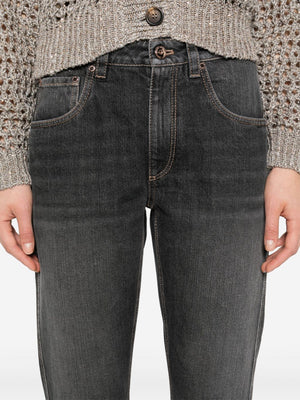 BRUNELLO CUCINELLI Elegant Black Skinny Denim Jeans with Monili Chain Detail