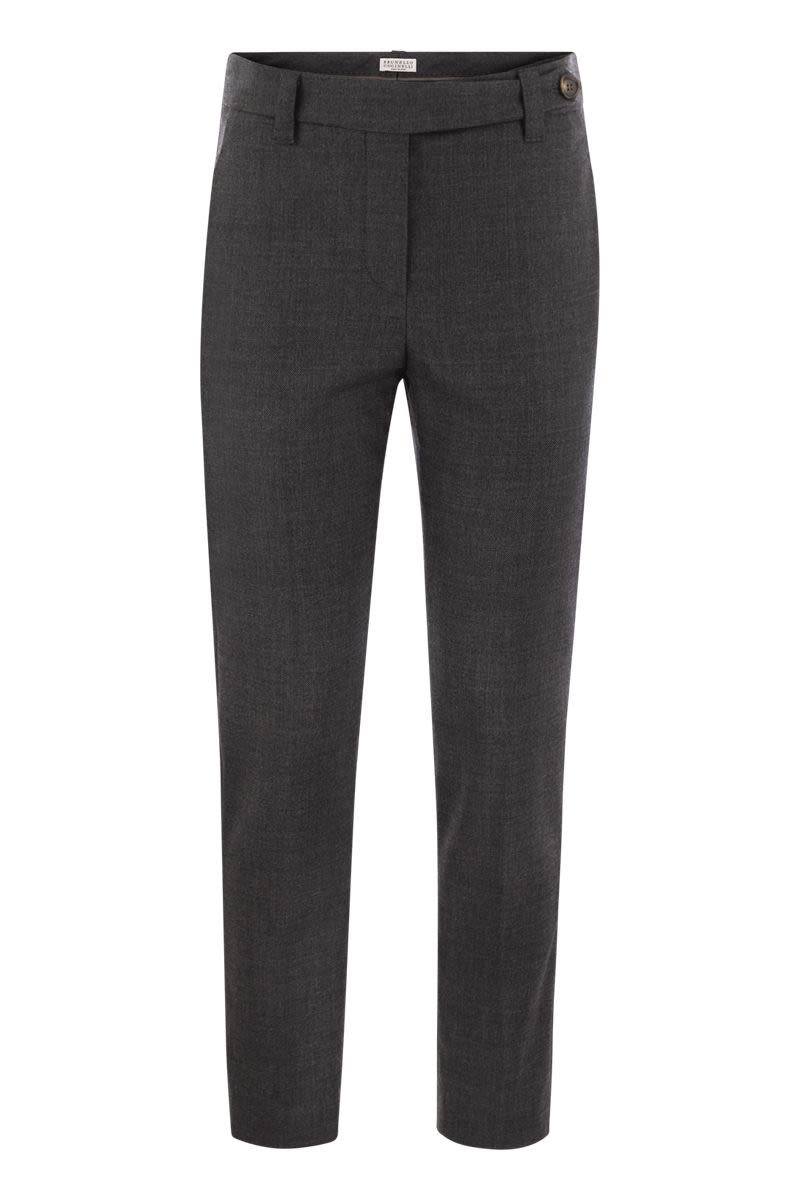 BRUNELLO CUCINELLI Elegant Stretch Wool Cigarette Trousers with Jewel Accent