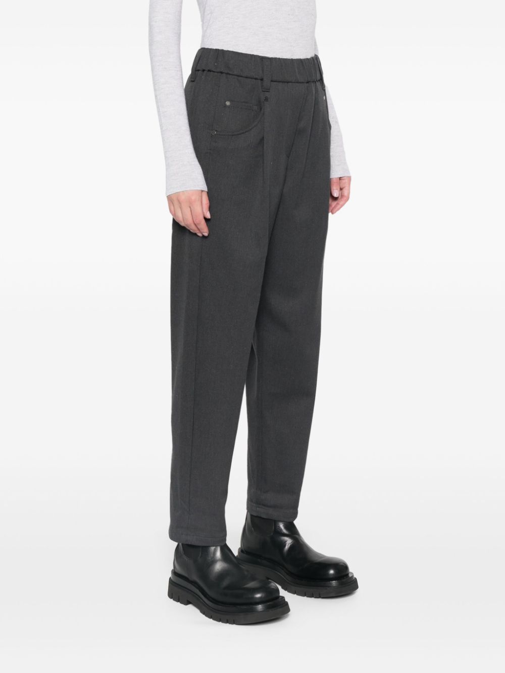 BRUNELLO CUCINELLI Elegant Charcoal Stretch Cotton Trousers