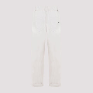 BRUNELLO CUCINELLI Women’s Relaxed Baggy Trousers in Stretch Cotton with Shiny Details