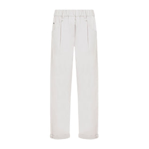 BRUNELLO CUCINELLI Women’s Relaxed Baggy Trousers in Stretch Cotton with Shiny Details