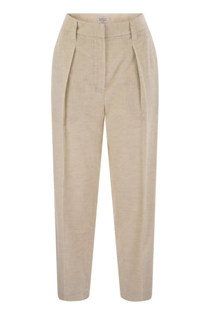 BRUNELLO CUCINELLI Striped Flared Canvas Trousers with Jewel Accent