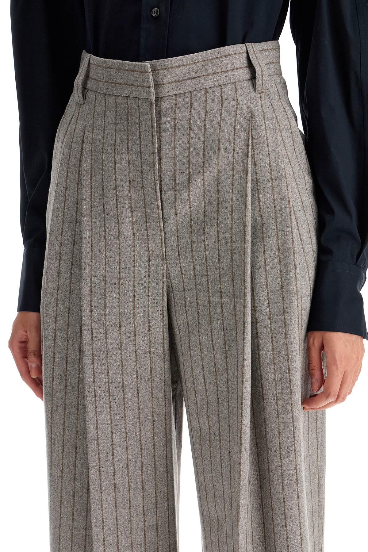 BRUNELLO CUCINELLI Elegant Wide Leg Pinstripe Wool Trousers