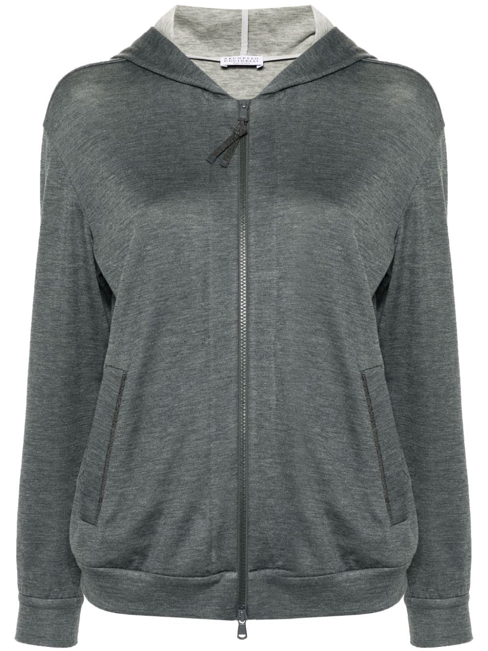 BRUNELLO CUCINELLI Luxury Dark Grey Silk-Cotton Hooded Cardigan