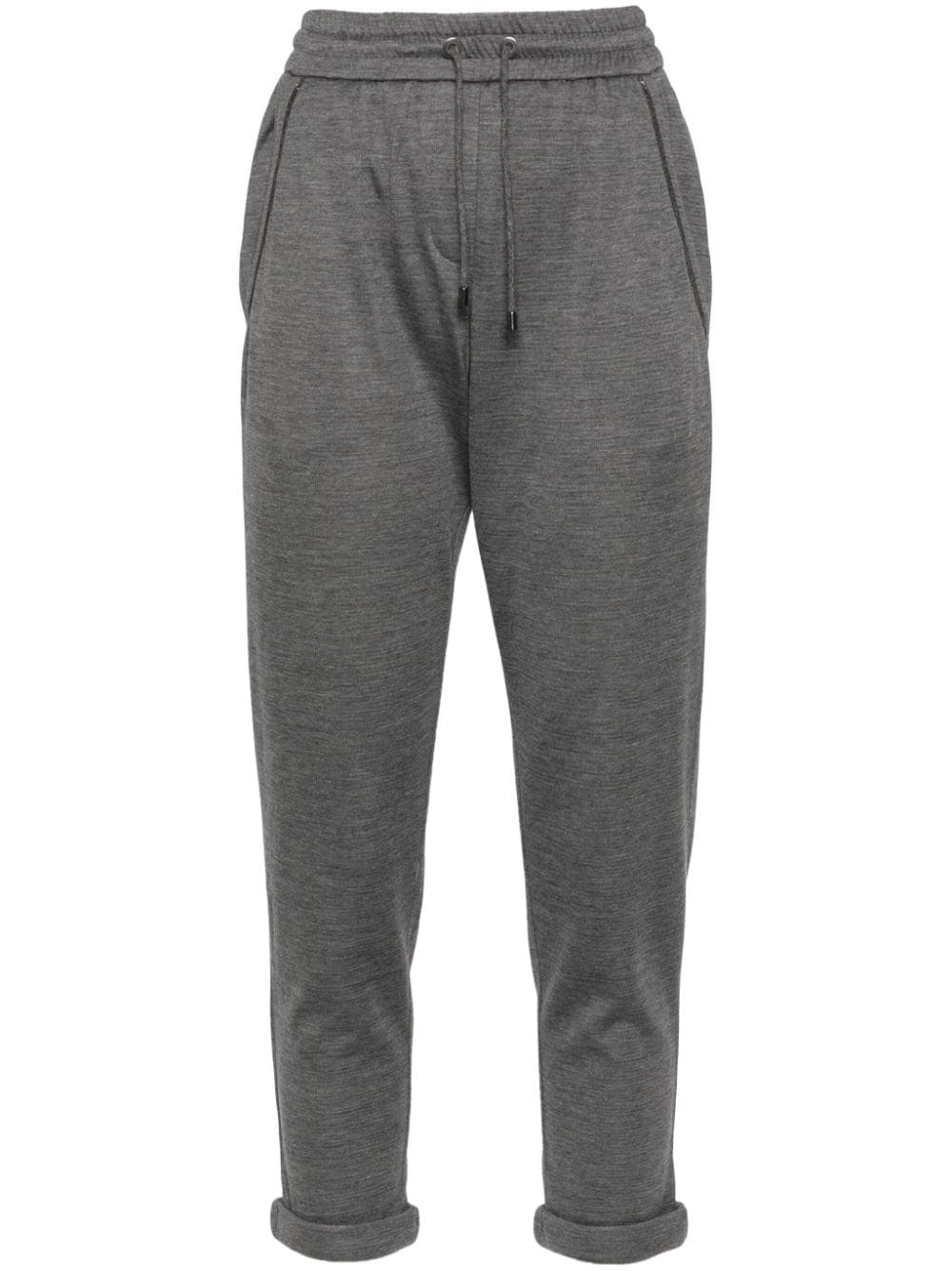 BRUNELLO CUCINELLI Elegant Grey Cotton-Silk Sweatpants with Monili Detail