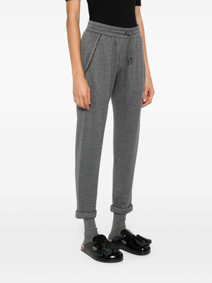 BRUNELLO CUCINELLI Elegant Grey Cotton-Silk Sweatpants with Monili Detail