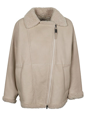 BRUNELLO CUCINELLI Ivory Leather Batwing Jacket