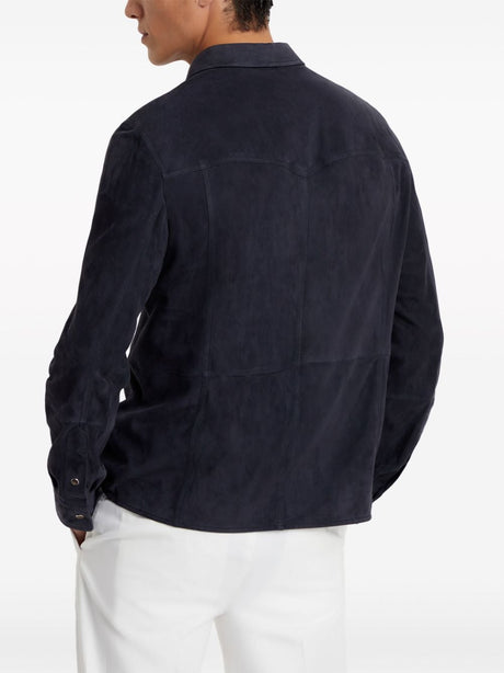 BRUNELLO CUCINELLI Navy Blue Leather Suede Jacket for Men