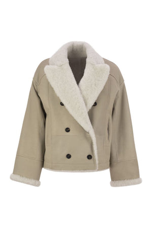 BRUNELLO CUCINELLI Reversible Fuzzy Shearling Outerwear with Embellished Detail