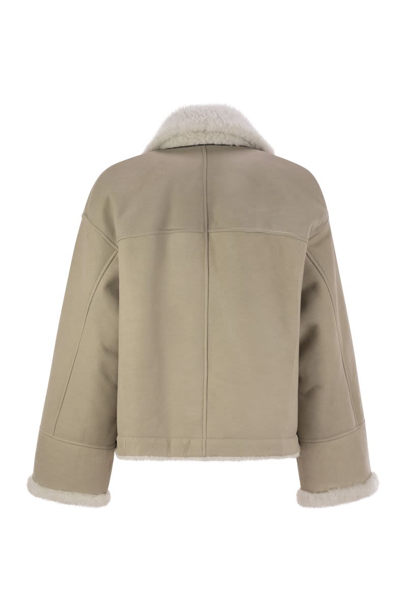 BRUNELLO CUCINELLI Reversible Fuzzy Shearling Outerwear with Embellished Detail