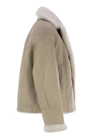 BRUNELLO CUCINELLI Reversible Fuzzy Shearling Outerwear with Embellished Detail