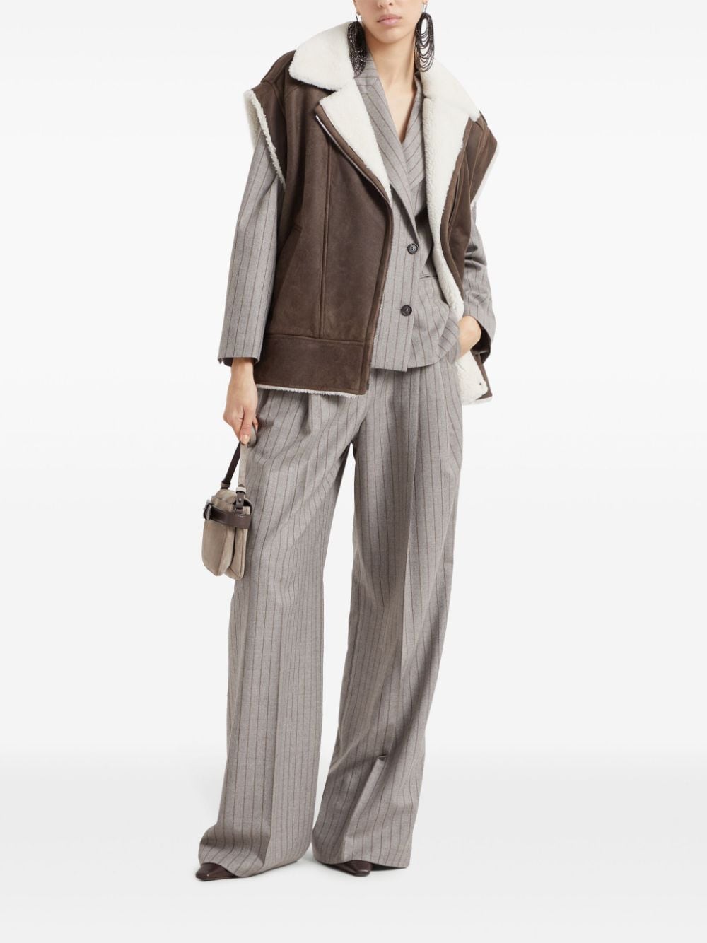 BRUNELLO CUCINELLI Sleeveless Biker Jacket with Shearling Lining