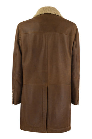 BRUNELLO CUCINELLI Luxurious Double-Breasted Shearling Jacket with Retro Flair