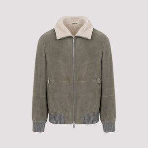 BRUNELLO CUCINELLI Elite Forest Green Leather Bomber Jacket