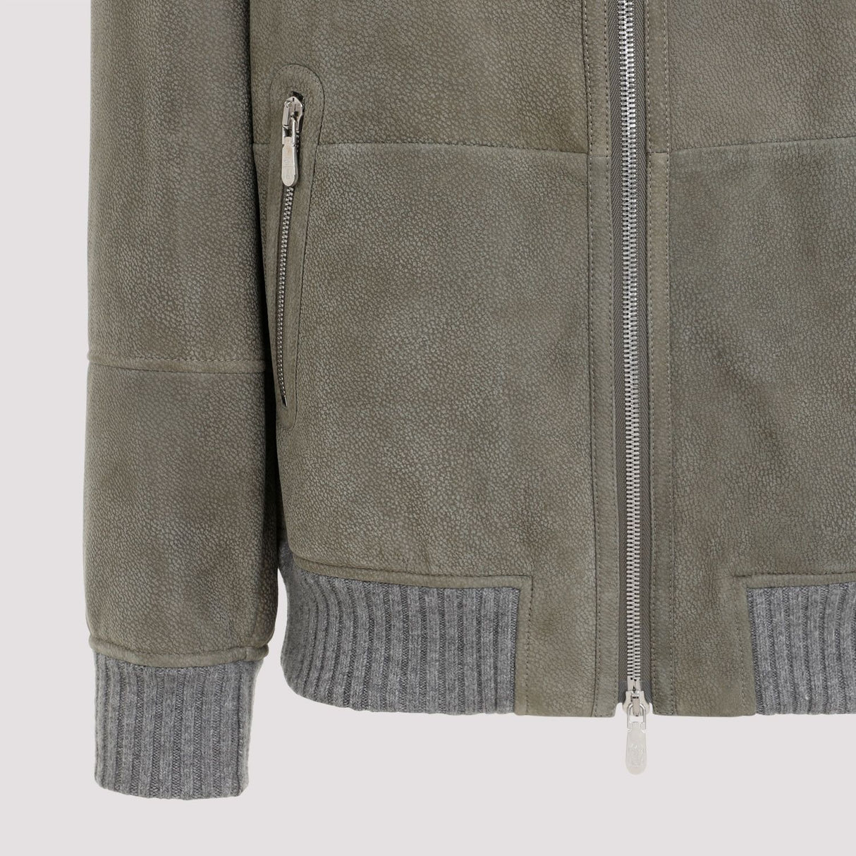 BRUNELLO CUCINELLI Elite Forest Green Leather Bomber Jacket