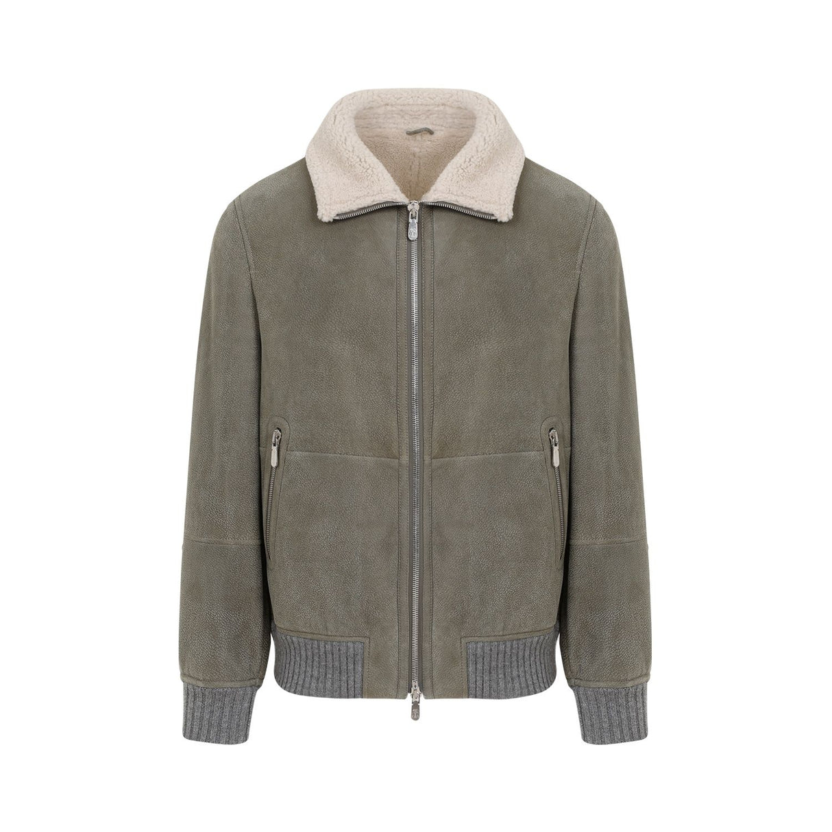 BRUNELLO CUCINELLI Elite Forest Green Leather Bomber Jacket