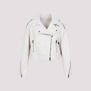 BRUNELLO CUCINELLI White Leather Jacket for Women - Spring/Summer 2024 Collection