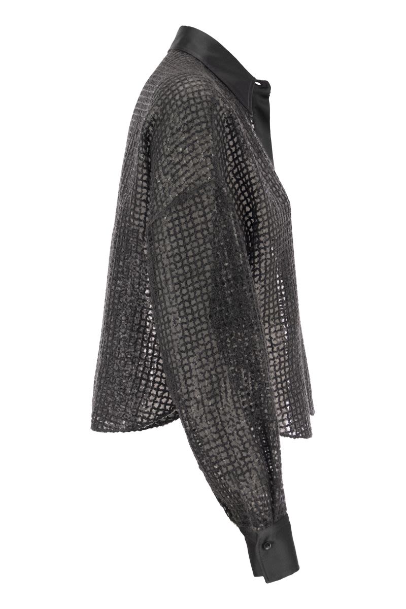BRUNELLO CUCINELLI Silk Dazzling Net Embroidered Shirt - Grey