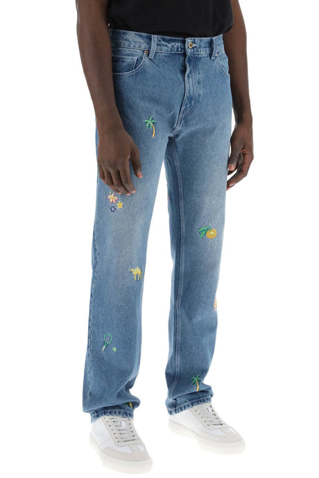 بنطال جينز مطرز للرجال باللون الأزرق الفاتح لفصل الربيع والصيف ٢٤