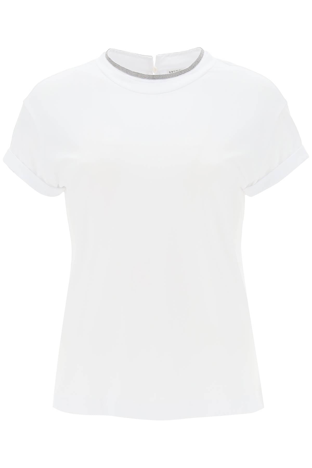 BRUNELLO CUCINELLI Elegant White Cotton Chain-Link Tee