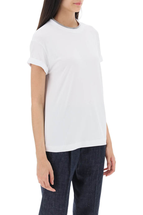 BRUNELLO CUCINELLI Elegant White Cotton Chain-Link Tee