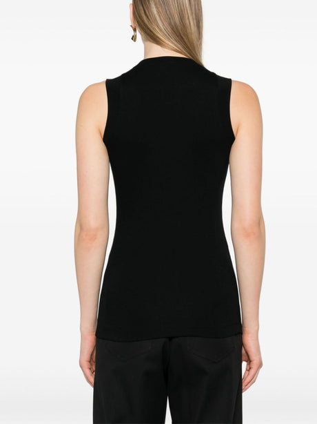 BRUNELLO CUCINELLI Elegant Black V-Neck Sleeveless Ribbed Top