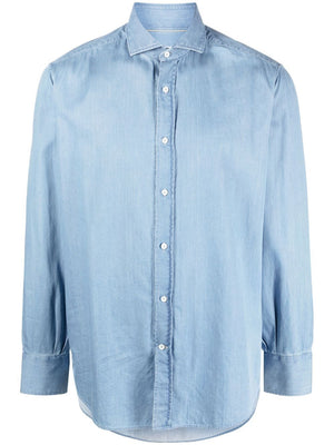 BRUNELLO CUCINELLI Light Blue Classic Collar Denim Shirt