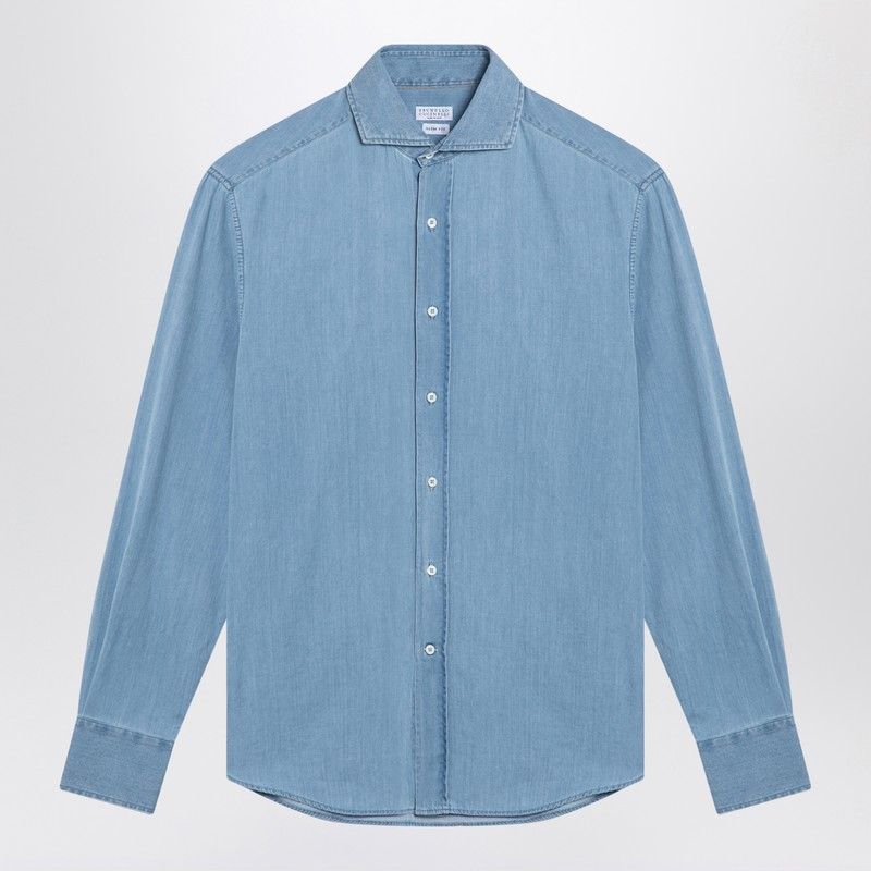 BRUNELLO CUCINELLI Light Blue Denim Shirt for Men - FW24 Collection