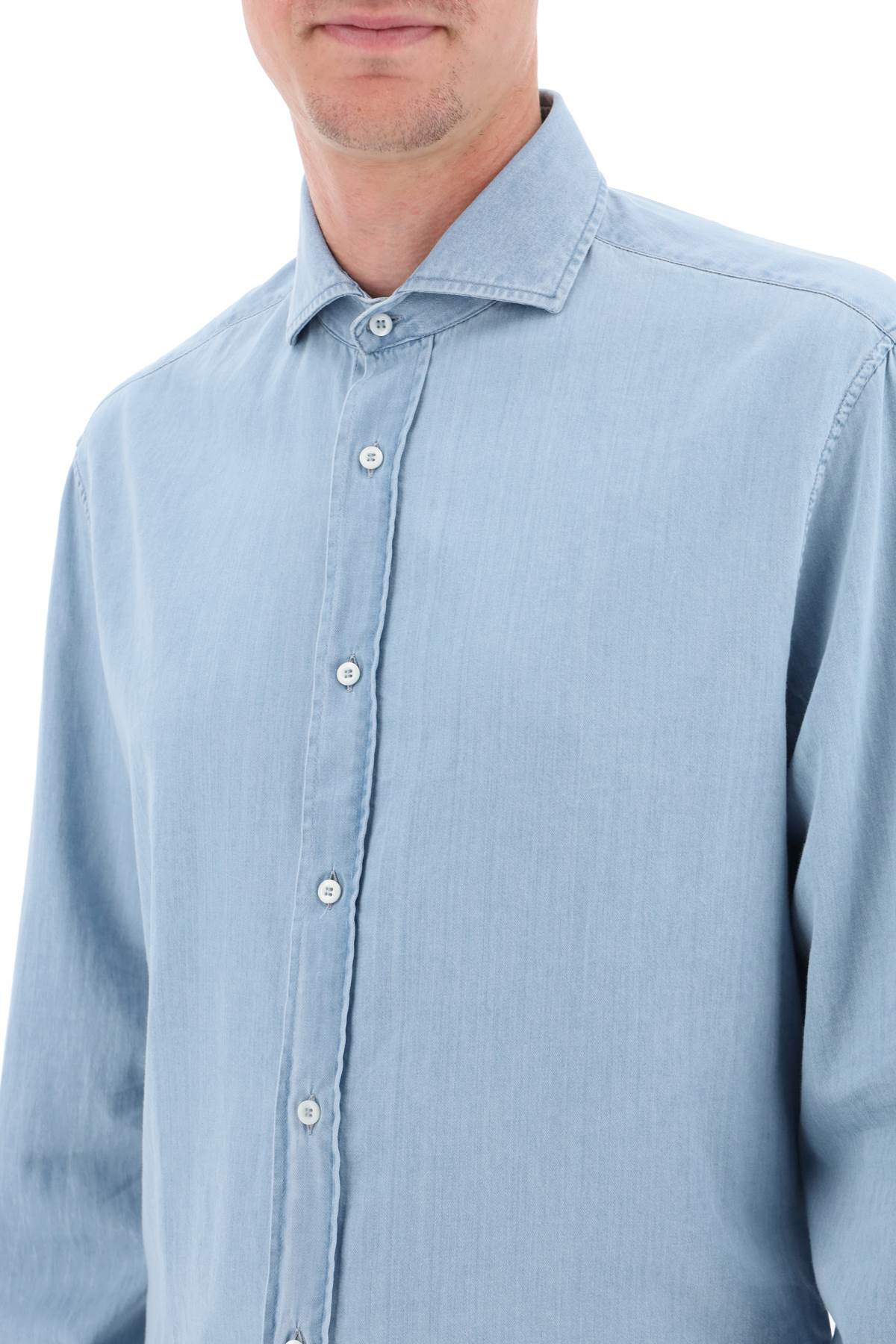 BRUNELLO CUCINELLI Light Blue Chambray Shirt for Men - Slim Fit, Stylish and Comfortable